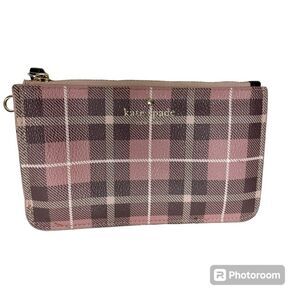 Kate Spade Fairmount Square Wristlet Slim Bee Clutch Plaid Pink No Strap